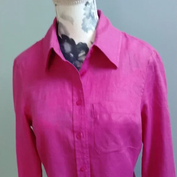 INC Linen Hot Pink Button-Up Blouse, sz 4 - Picture 3 of 8